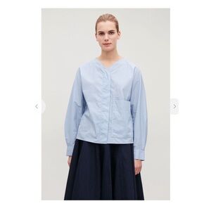 COS Striped Circle-Shape Shirt with patch pocket in blue